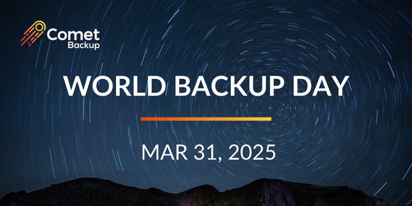 Comet World Backup Day - March 31,2025 on space background with mountain silhouette