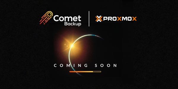 Comet Backup and Proxmox logos on image of space eclipse to announce Proxmox backup coming soon